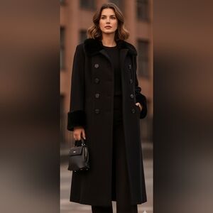 Braefair Black Trench Coat With Fur Collar - Size 8
